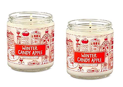 Set of 2 Bath and Body Works White Barn Winter Candy Apple Single Wick Candle 7 Ounce Each