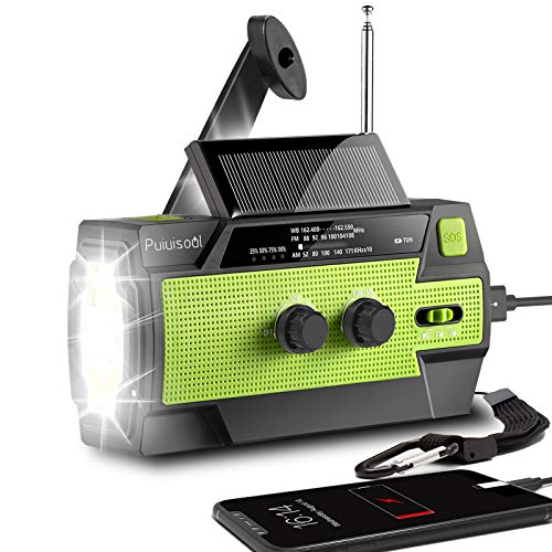 [2020 New Version] Emergency-Hand-Crank-Radio,4000mAh Portable Weather Solar Radios with Motion Sensor Reading Lamp,3 Gear LED Flashlight,SOS Alarm,Cell Phone Charger,AM/FM/NOAA (Green)