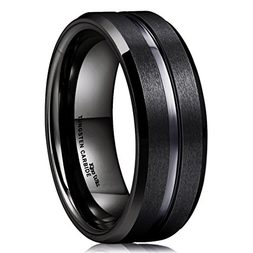 King Will CLASSIC Men Black Tungsten Carbide 8mm Polished Matte Brushed Finish Center Wedding Band Ring 12.5