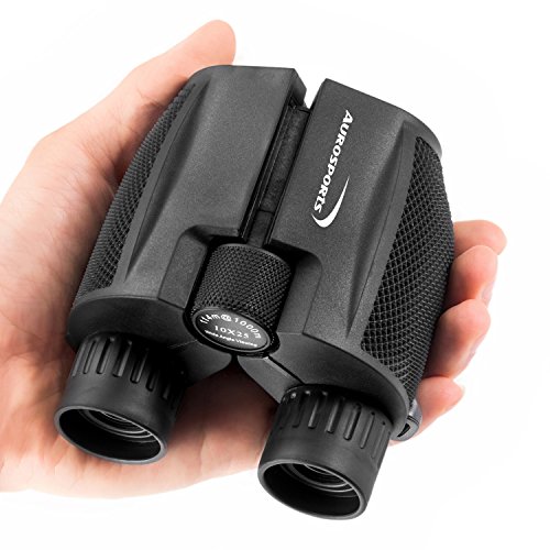 Aurosports 10x25 Folding High Powered Compact Binoculars for Adults Kids With Weak Light Night Vision Clear Binocular for Bird Watching Great for Outdoor Sports Games and Concerts