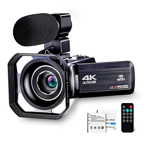 4K Camcorder Vlogging Camera for YouTube Ultra HD 4K 48MP Video Camera with Microphone & Remote Control WiFi Digital Camera IR Night Vision 3.0' IPS Touch Screen
