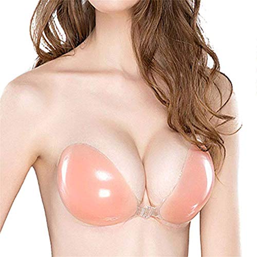Aomh Self Adhesive Silicone Bra Reusable Strapless Backless Invisible Push up Bra (B) Beige