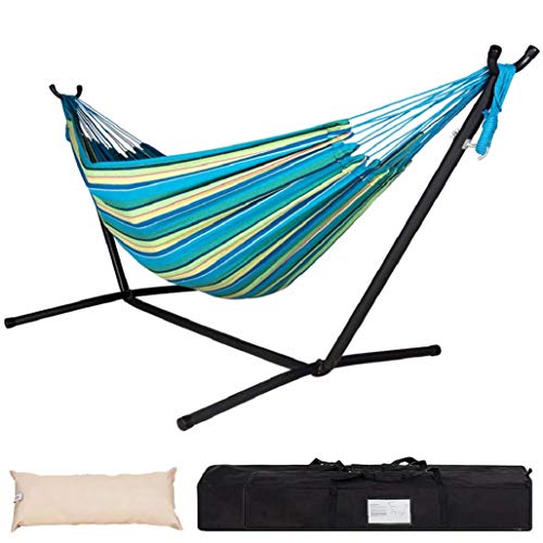 Lazy Daze Hammocks Double Hammock with Space Saving Steel Stand Includes Portable Carrying Case and Head Pillow, 450 Pounds Capacity (Oasis Stripe)