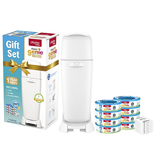 Playtex Diaper Genie Baby Registry Set, Includes 1 Diaper Genie Complete Diaper Pail, 8 Diaper Genie Refills and 8 Diaper Genie Carbon Filters for Odor Control
