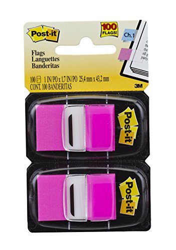 Post-it Standard Page Flags in Dispenser 1in Wide, Bright Pink 100 Flags, 680-BP2