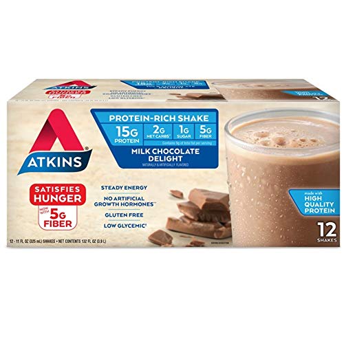 Atkins Gluten Free Protein-Rich Shake, Milk Chocolate Delight, Keto Friendly, 12 Count