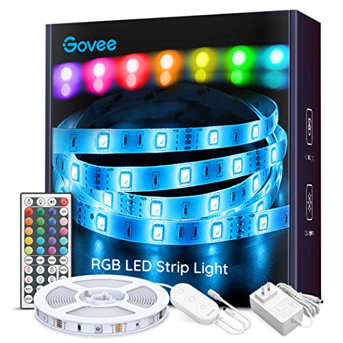 Govee LED Strip Lights, 16.4ft RGB LED Strip with Remote and Control Box, Bright 5050 LEDs Colorful Light Strip, Easy Installation Cutting Design LED Light Strip for Room Bedroom Living Room Kitchen