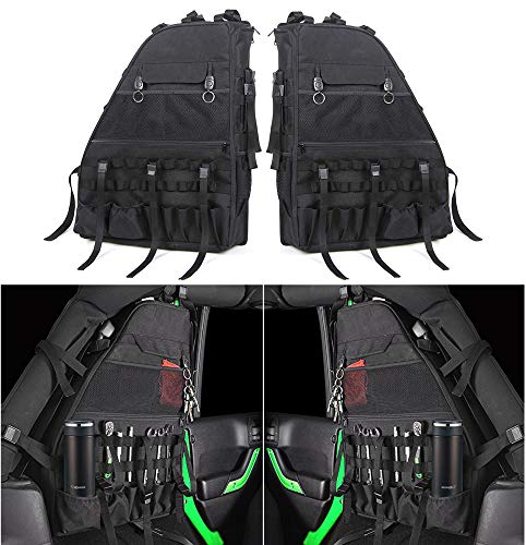 Roll Bar Storage Bag Cage with Multi-Pockets Compatible for Jeep Wrangler JK JKU TJ JL Unlimited 4 Doors - Pack of 2