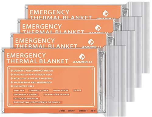 ANMEILU Emergency Mylar Thermal Blankets -Space Blanket Survival kit Camping Blanket (4-Pack). Perfect for Outdoors, Hiking, Survival, Bug Out Bag ，Marathons or First Aid