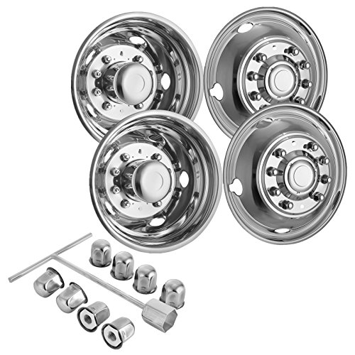 Mophorn 4 PCS of Wheel Simulators 19.5 Inch 10 Lug Hubcap Kit Fit for 2005-2017 Ford F450 - F550 2WD Trunk Polished Stainless Steel Bolt On Dually Wheel Cover Set (19.5')