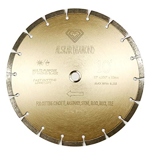 ALSKAR DIAMOND USA ADLSS 10 inch Dry or Wet Cutting General Purpose Power Saw Segmented Diamond Blades for Concrete Stone Brick Masonry (10')