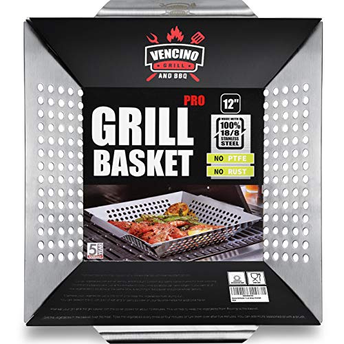 Grill Basket - Grill Baskets for Outdoor Grill, Heavy Duty Stainless Steel Vegetable Grill Basket, Grilling Basket for Veggie & Kabob, 5-Star Grilling Accessories for All Grills & Smokers