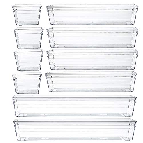 Clear Plastic Drawer Organizer Tray for Vanity Cabinet (Set of 10),Storage Tray for Makeup, Kitchen Utensils, Jewelries, and Gadgets