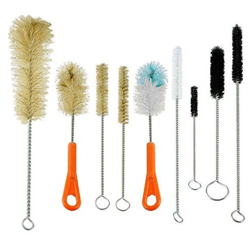Ultimate Bottle & Tube Brush Cleaning Set 9 Sizes & Shapes - Natural & Synthetic Bristles by ProTool
