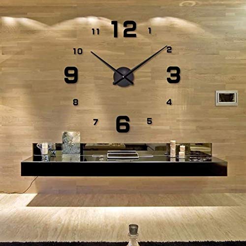 LuxiPlus Large DIY Wall Clock, 2-Year Warranty Modern 3D Wall Clock with Mirror Numbers Stickers for Home Office Decorations Gift (05-Black)