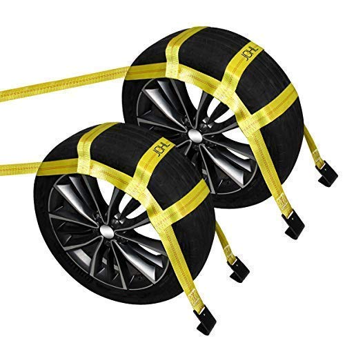 JCHL Tow Dolly Basket Straps with Flat Hooks (2 Pack) Yellow Car Wheel Straps Universal Vehicle Tow Dolly Straps System Fits 15'-19' Tires Wheels 10000 lbs Working Capacity