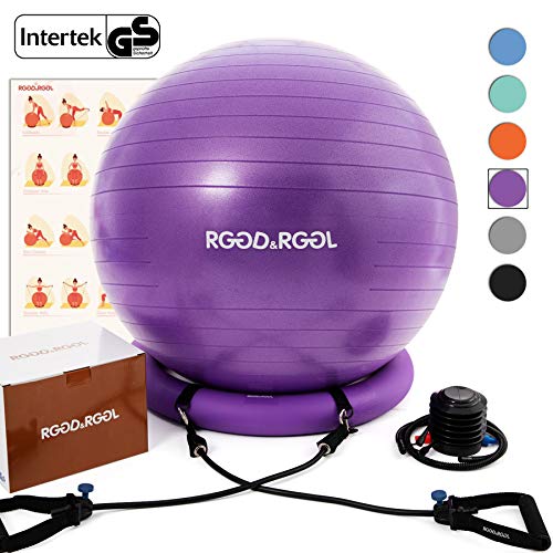 RGGD&RGGL Yoga Ball Chair, Exercise Ball with Leak-Proof Design, Stability Ring&2 Adjustable Resistance Bands for Any Fitness Level, 1.5 Times Thicker Swiss Ball for Home&Gym&Office&Pregnancy (65 cm)