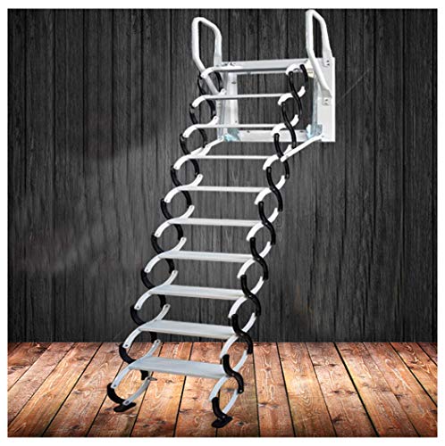 Heavy Duty Steel Metal Loft Wall Ladder Stairs Attic Household Pull Down Thick Folding Ladder Factory (Carbon Steel 3-3.5M,Black White)