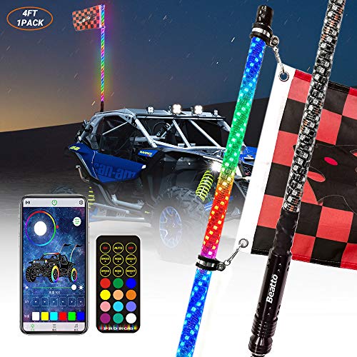 Beatto 4FT(1.2M) LED Whips Light With Dacning/Chasing and Can Controlled by remote and app Simultaneously with Lock Function