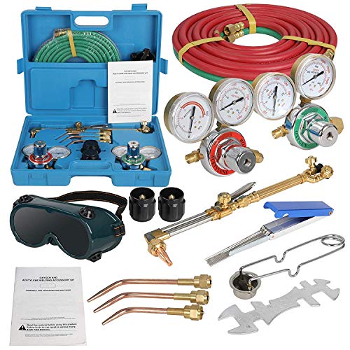 ZenStyle Oxygen & Acetylene Gas Cutting Torch and Welding Kit Portable Oxy Brazing Welder Tool Set with Two Hose,Goggles,Regulator Gauges,Storage Case