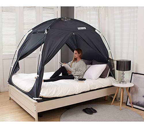 BESTEN Floorless Indoor Privacy Tent on Bed for Warm and Cozy Sleep Inside Drafty Room (Twin, Charcoal)