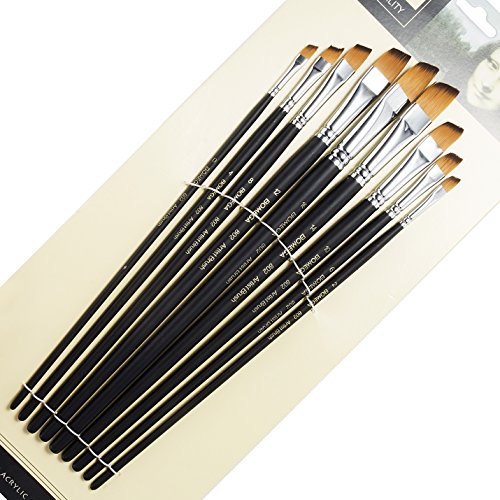 9 Pieces Artist Paint Brushes Nylon Angled Flat Paint Long Handle Value Set for Oils, Acrylic, Gouache & Watercolor Painting-Lightwish (Angled Flat Paint)