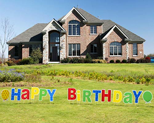 ComboJoy 15 Packs Happy Birthday Yard Sign with Stakes - Perfect Outdoor Lawn Decorations with Bright & Colorful Letters Made of Thick Weatherproof Corrugated Board and 30 Stakes