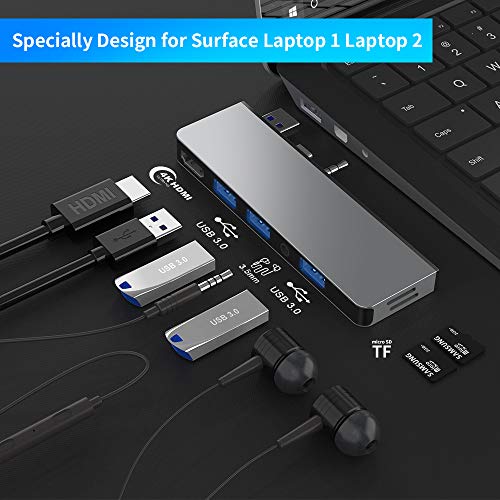 Surface Laptop 1 Laptop 2 USB Hub Docking Station with 4K HDMI Adapter, Audio Out Port, 3 USB 3.0 Ports Transport Combo Dock, Read SD&TF Card Slot for Microsoft Surface Laptop 1769 (1st Gen 2st Gen)