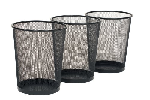 Seville Classics 3-Pack Round Mesh Wastebasket Recycling Bin, 6 Gal, 12' Diameter Top x 14' H, Black