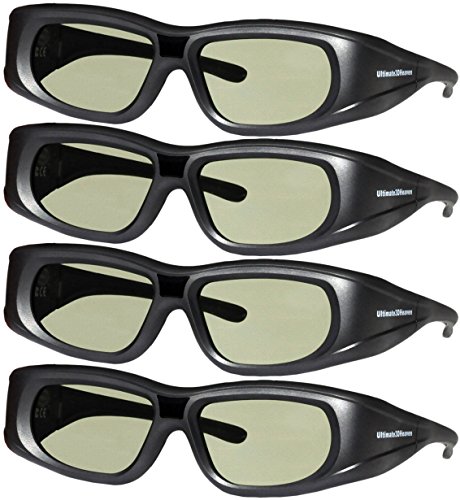 DLP LINK 144 Hz Ultra-Clear HD 4 PACK 3D Active Rechargeable Shutter Glasses for All 3D DLP Projectors - BenQ, Optoma, Dell, Mitsubishi, Samsung, Acer, Vivitek, NEC, Sharp, ViewSonic & Endless Others!