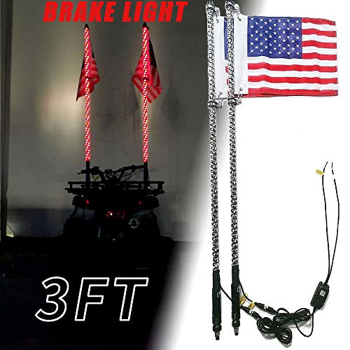 CTWHAUTO 3ft Dancing LED Whip Lights With Brake Light Turn Signal Controlled by Remote and App for ATV UTV RZR Off Road Polaris Trucks Dunes(2pc)