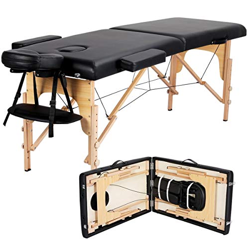 Yaheetech Massage Table Portable Massage Bed Massage Therapy Table Spa Bed 84 Inch Adjustable 2 Fold Salon Bed Face Cradle Bed Black