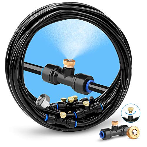 HOMENOTE Misting Cooling System, 26FT (8M) Misting Line + 7 Brass Mist Nozzles + a Brass Adapter(3/4') Outdoor Mister for Patio Garden Greenhouse Trampoline for waterpark