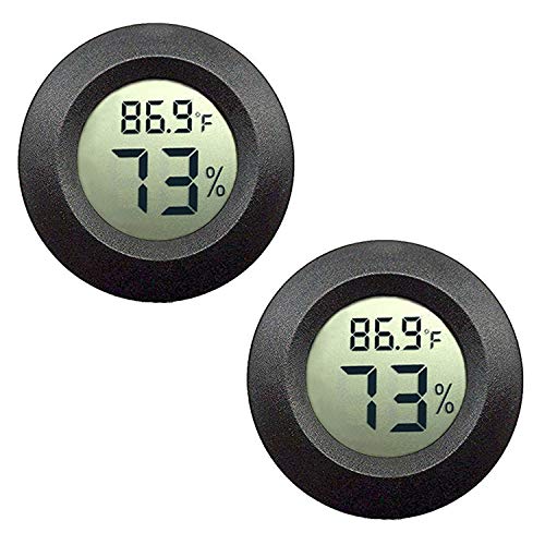 JEDEW 2-Pack Mini Hygrometer Thermometer Digital LCD Monitor Indoor Outdoor Humidity Meter Gauge for Humidifiers Dehumidifiers Greenhouse Basement Babyroom Fahrenheit or Celsius (Black-2 Pack)