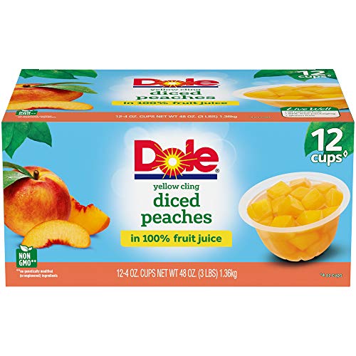 Dole Fruit Bowls, Yellow Cling Diced Peaches in 100% Fruit Juice, 4 Ounce, 12 Count