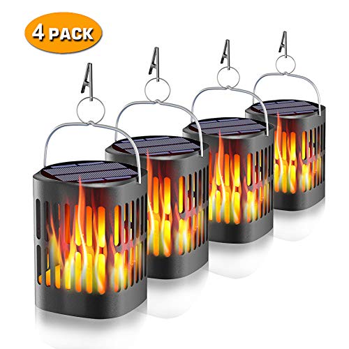 Bebrant Solar Lanterns Solar Powered and USB Charging Flickering Flames Solar Lights Outdoor Hanging Lanterns Waterproof Landscape Decoration Lighting Dusk to Dawn Auto On/Off for Halloween(4 Pack)