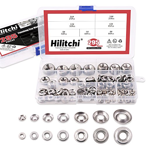 Hilitchi 295-Pcs [#4 - #16] Finishing Cup Countersunk Washer Assortment Set - 304 Stainless Steel