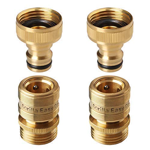 GORILLA EASY CONNECT Garden Hose Quick Connect Fittings. ¾ Inch GHT Solid Brass.