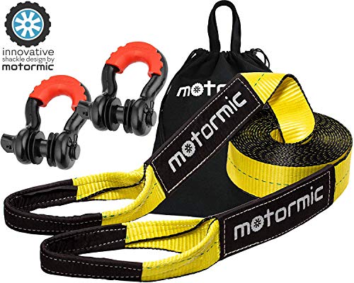 motormic Tow Strap Recovery Kit - 3' x 30ft (30,000 lbs.) Rope + 3/4' D Ring Shackles (2pcs.) + Storage Bag - Heavy Duty Straps for Winch - Truck, Car, ATV, Off Road Vehicle Towing