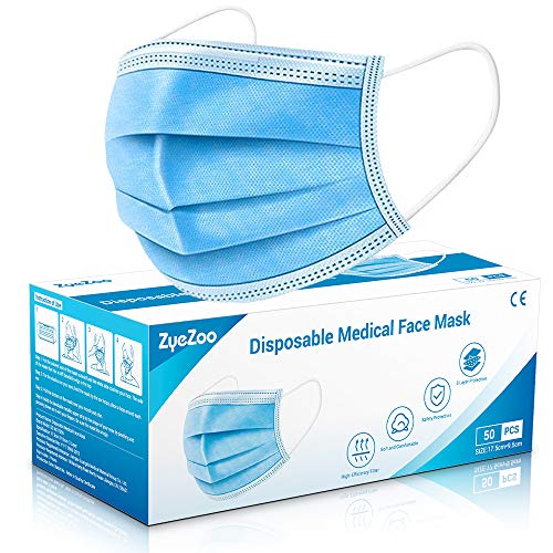 Medical Face Mask, Disposable Mask F-DA 3 Layers Filter Procedural Mask BFE 95% Breathable Safety Mask with Elastic Earloop for Adult, Kids Health Protection Dust Mask (50pcs)