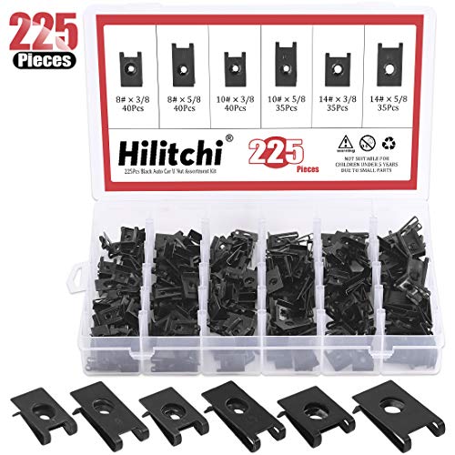 Hilitchi 225Pcs U Nut Assortment Black Phosphate Finish Rust Resistant Wide Range Kit Auto Car Metal Clips for Motorcycle Automotive Repair Replacement