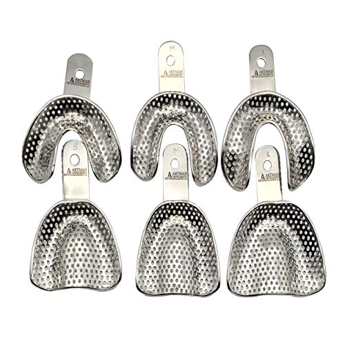 Edentulous Jaw Impression Trays Set of 6 Perforated Stainless Steel ARTMAN Brand