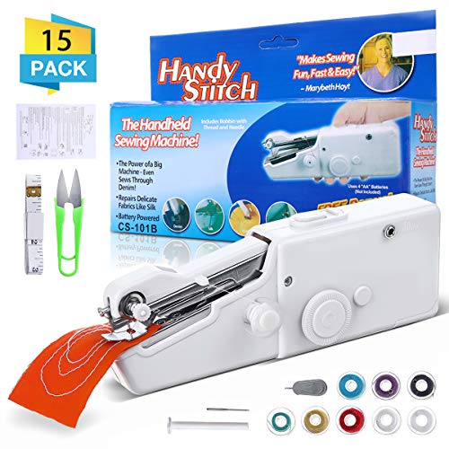 CAMTOA Handheld Sewing Machine, Mini Portable Cordless Sewing Machine, Quick Handy Electric Repairing Stitch Tool for Fabric, Clothing, Kids Cloth, Home Travel Use（White）