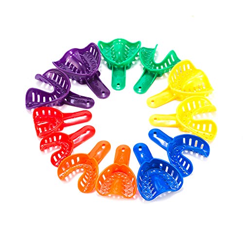 Easyinsmile Generic Dental Impressions Trays Dentist Supply Autoclavable Central Perforated Plastic Teeth Holder for Oral Tool (Multicolor - 12 Pcs)