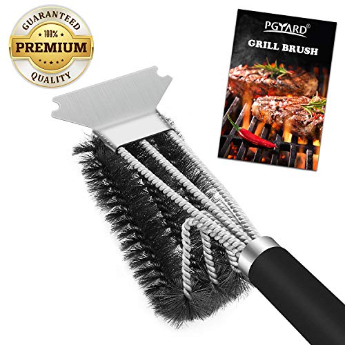 PGYARD Grill Brush and Scraper, Quick Easy Safe BBQ Grill Brush for All Grilling Grates, 18 Inch Stainless Steel Woven Wire 3 in 1 Bristles Grill Cleaning Brush, Ideal BBQ Grill Accessories