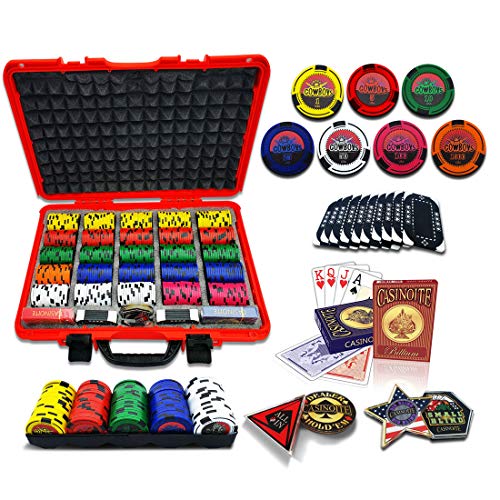 Professional 500PCS Rodeo Cowboy Poker Set with Case | 45mm Casino Style Chips, 2 Decks, 3 Trays, 4 Buttons, All in, Dealer, Big Blind & Small Blind, 10 Bricks for Texas Holdem Blackjack Gambling