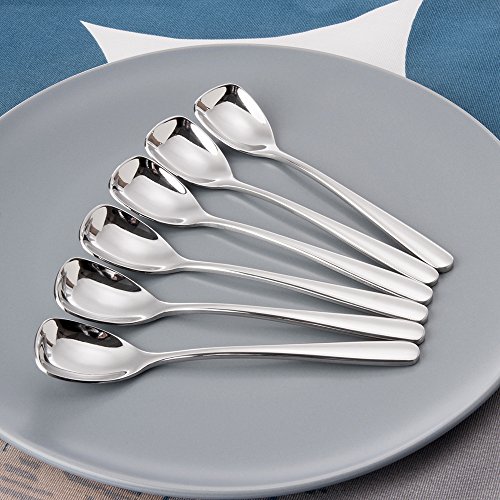 FOXAS Set of 6 Ice Cream Spoons, 304 Stainless Steel Dessert Spoons, Elegant Turkish Small Spoons, Iced Coffee and Tea Spoons, Square Yogurt Spoons 14.5 CM, 5.71 inch