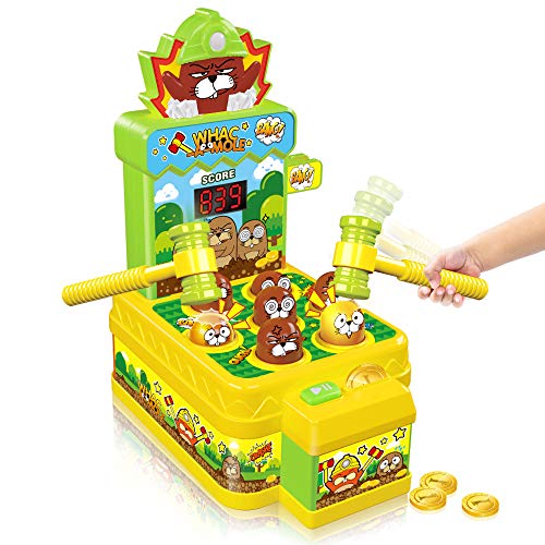 VATOS Whac-A-Mole Game, Mini Electronic Arcade Game with 2 Hammers, Pounding Toys Toddler Toys for 3 4 5 6 7 8 Years Old Boys Girls, Whack A Mole Toy, Developmental Toy Interactive Toy