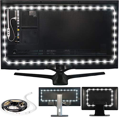 Luminoodle USB Bias Lighting - LED TV Backlight Strip - Ambient Home Theater Light, TV Accent Lighting to Reduce Eye Strain, Improve Contrast - White - Large (30' - 40' TV)