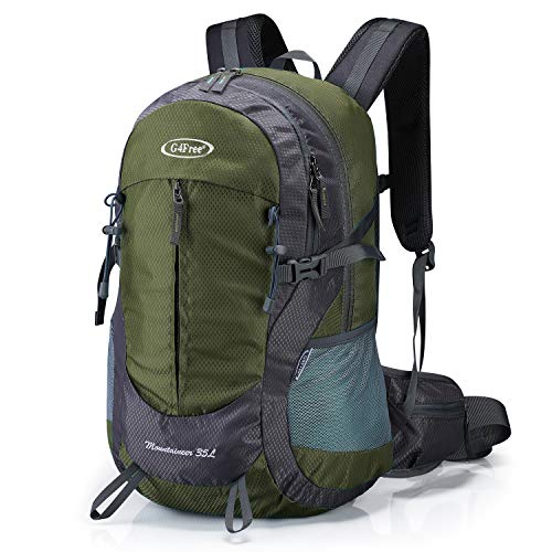 G4Free 35L Hiking Backpack Water Resistant Outdoor Sports Travel Daypack Lightweight with Rain Cover for Women Men ( Army Green)